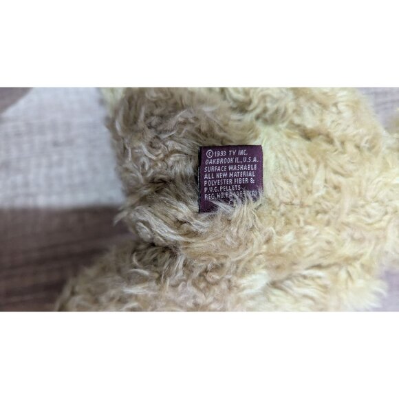 Vintage Ty Teddy Bear Yellow Hat 1993 Plush Toy Tan Fur 12 Inch Stuffed Animal - Picture 9 of 10